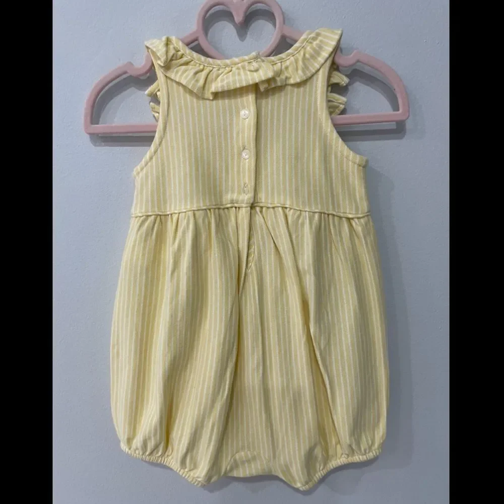 RALPH LAUREN Cotton Baby Girl Pastel Yellow Ruffle Romper Size 9 Months